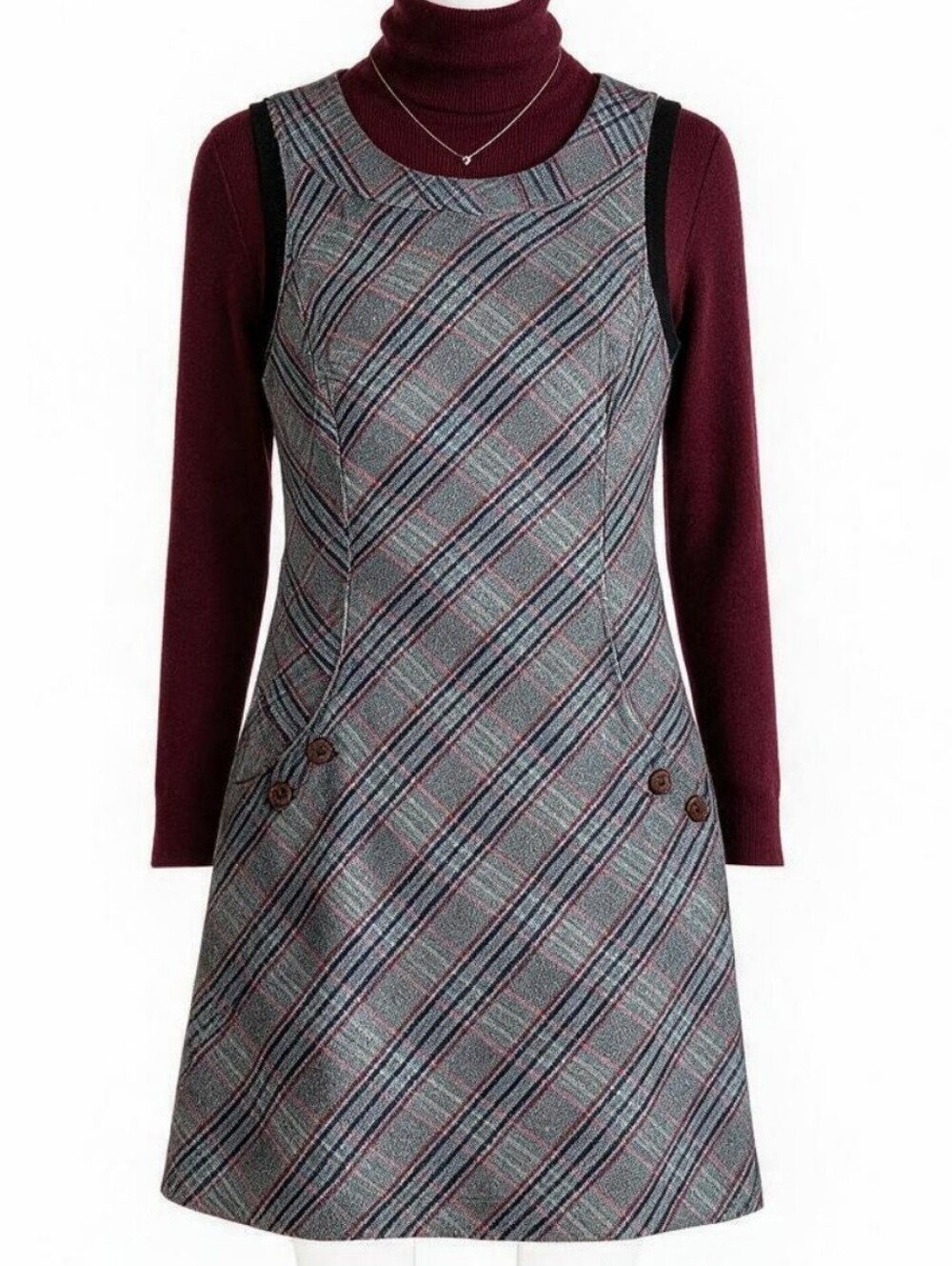 Esprit Plaid Wool Blend Shift Dress Sleeveless Lined Jumper US